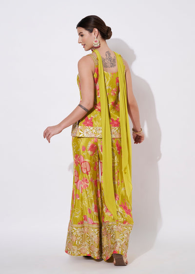 Green Chinnon Sharara Set