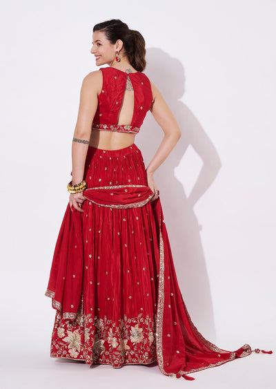 Rusty Red Silk Lehenga Set