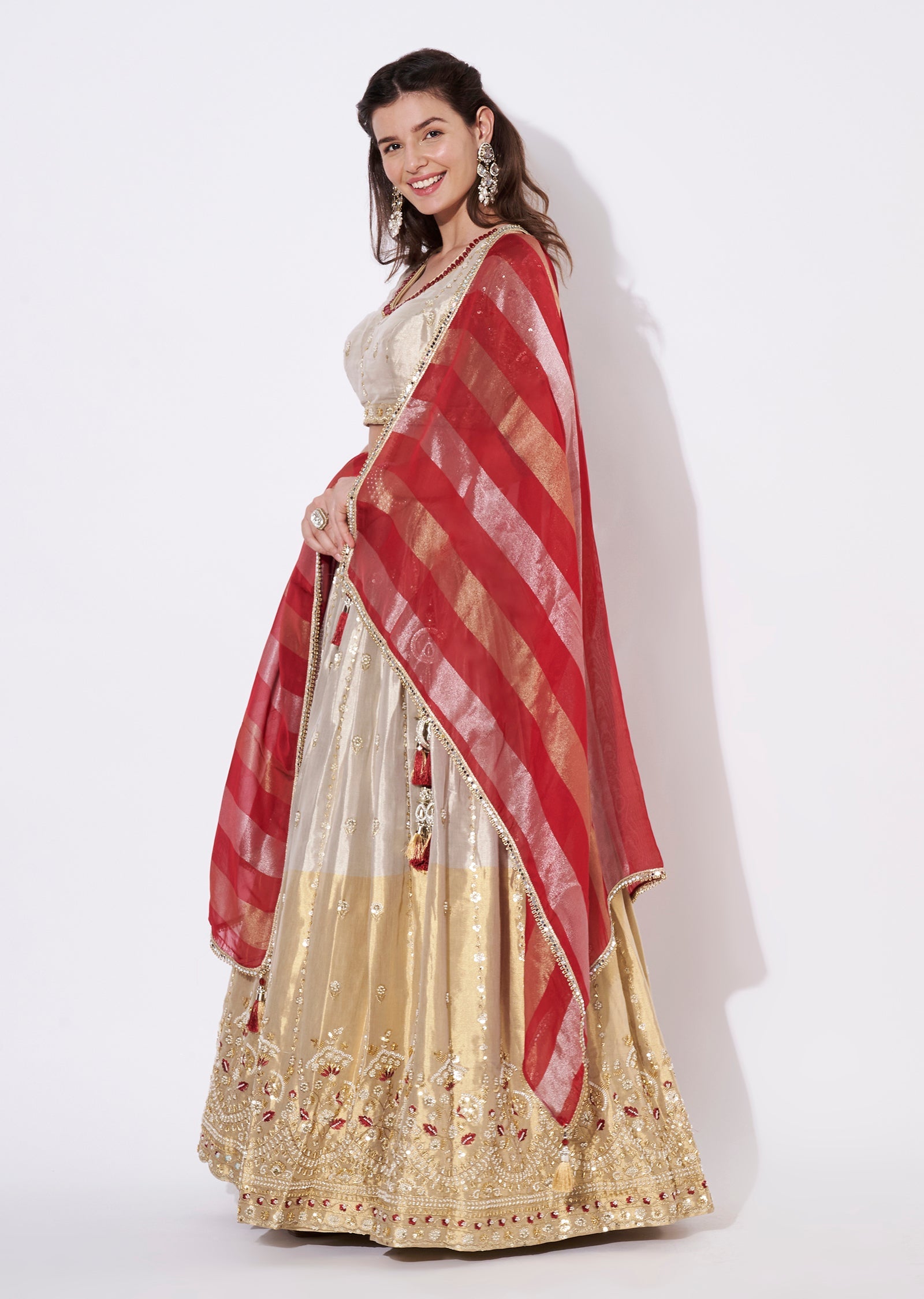 Beige Tissue Lehenga Set
