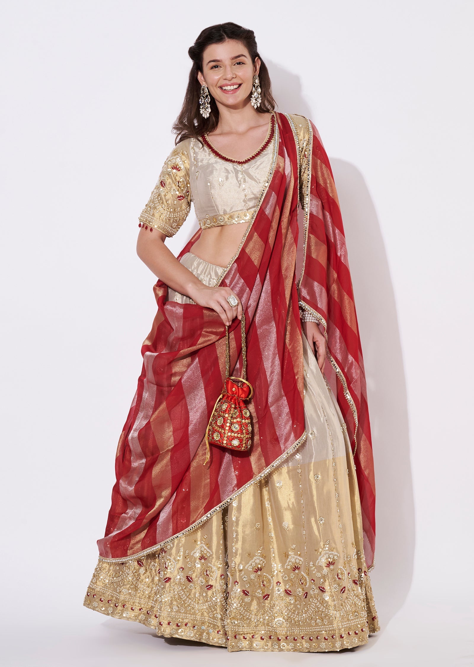 Beige Tissue Lehenga Set