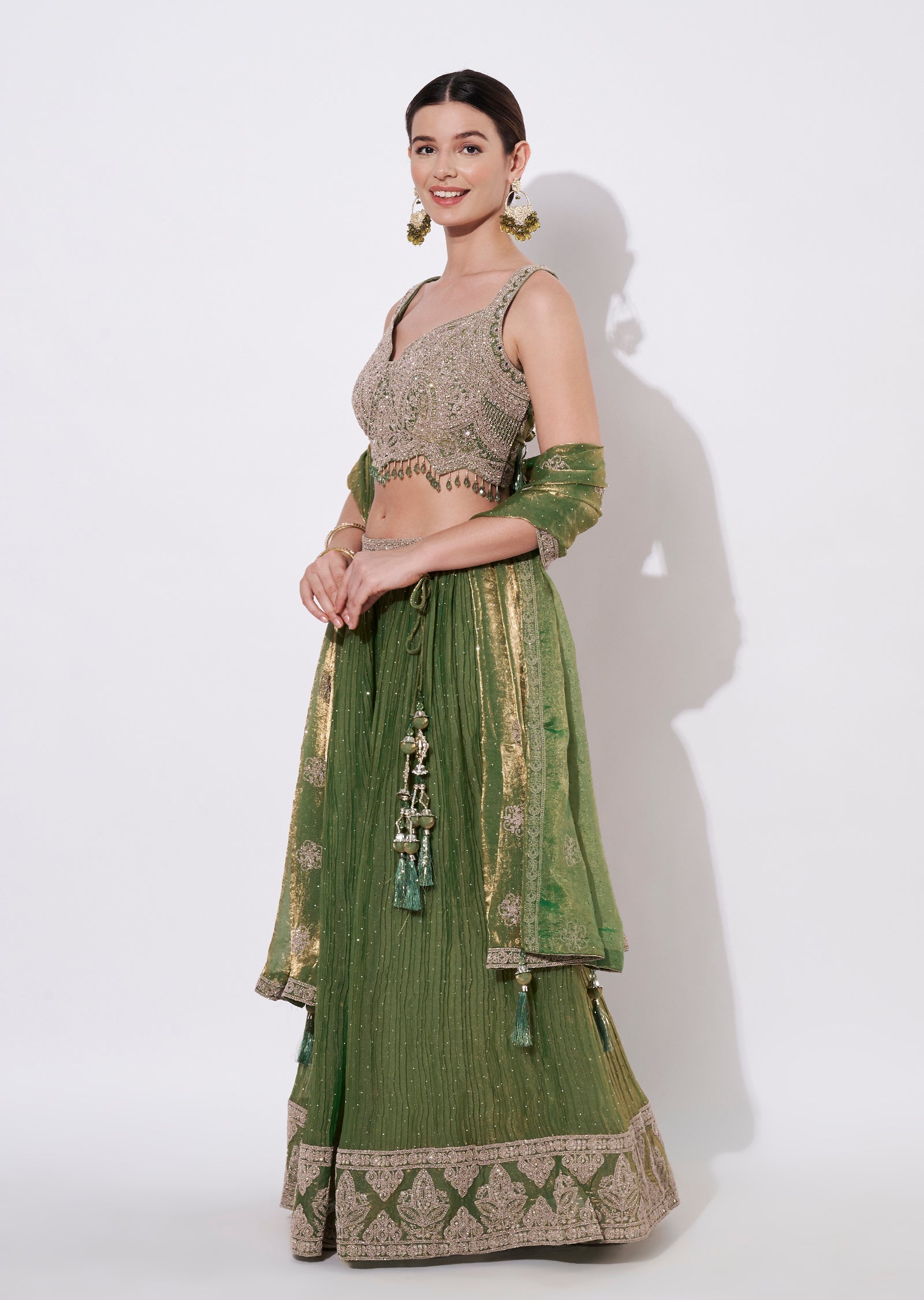 Dusty Green Tissue Lehenga Set