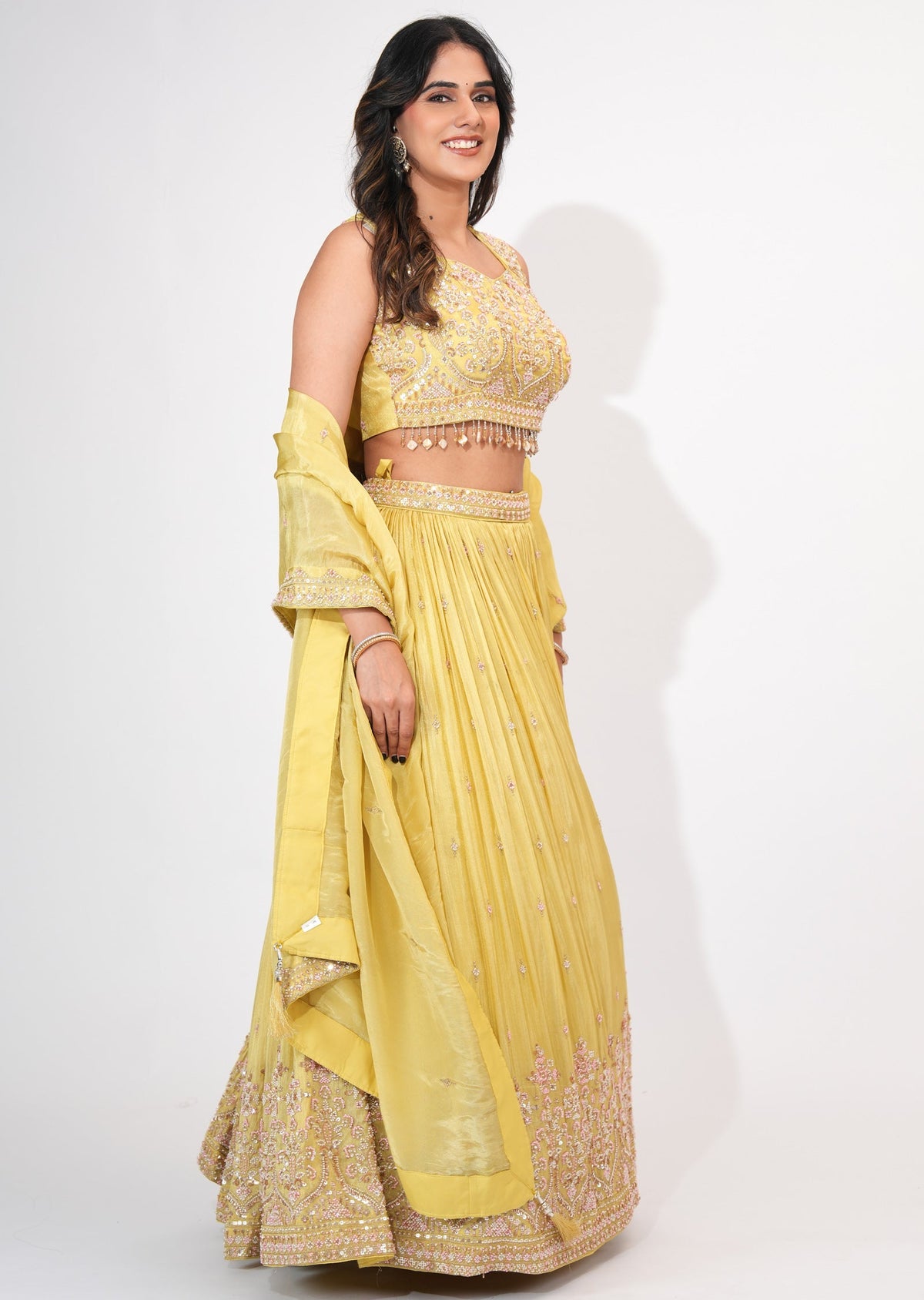 Yellow Tissue Crop top Set