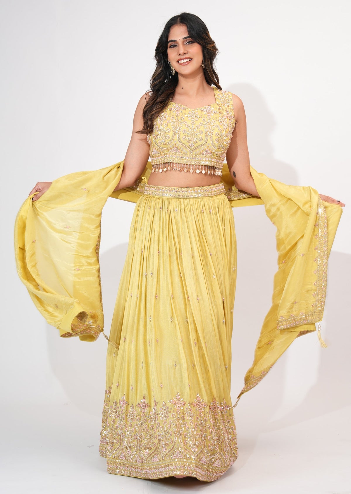 Yellow Tissue Crop top Set