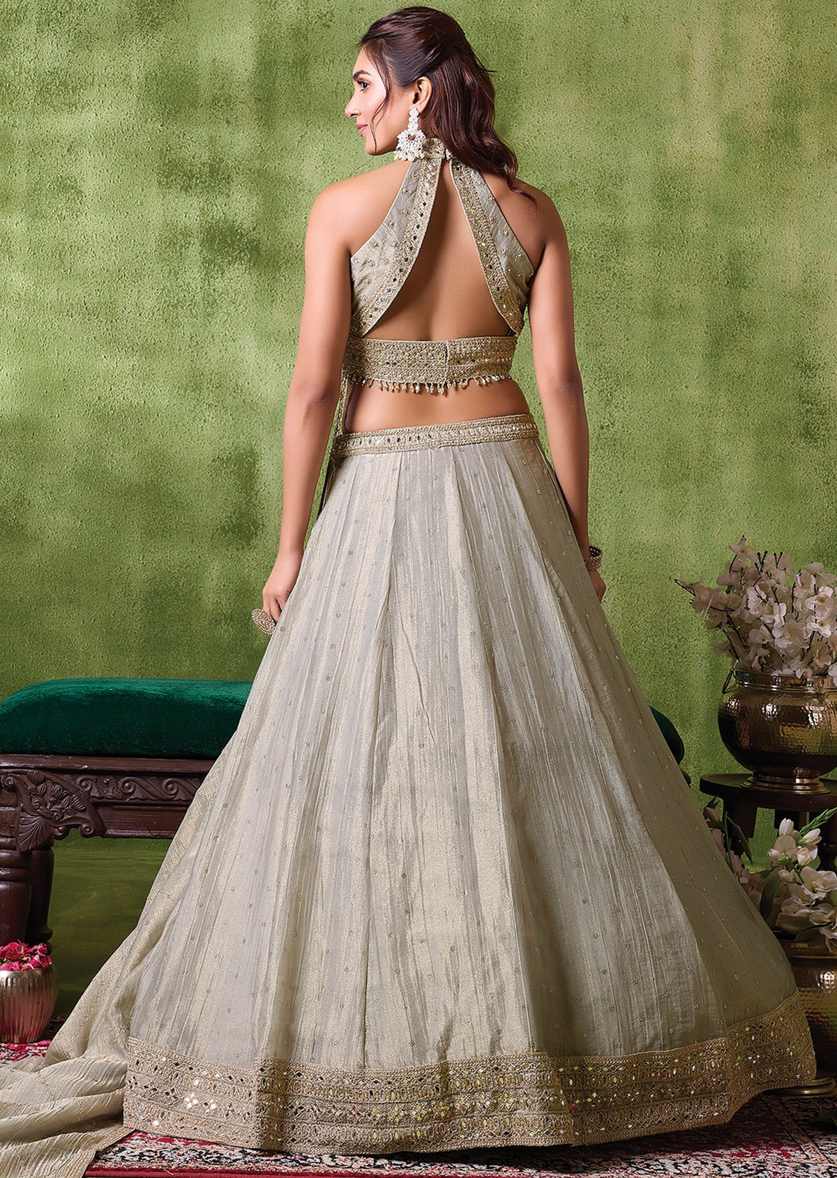 Grey Tissue Lehenga Set