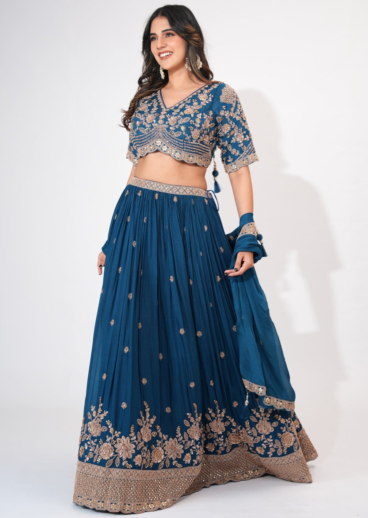 Teal Blue Tissue Crop top Set