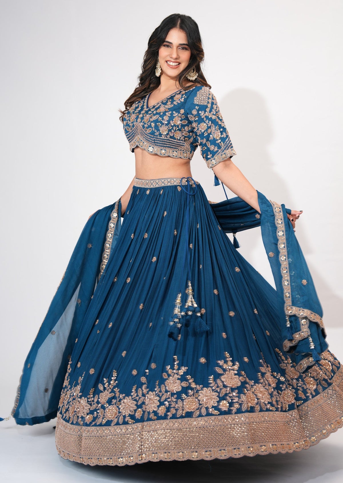 Teal Blue Tissue Crop top Set