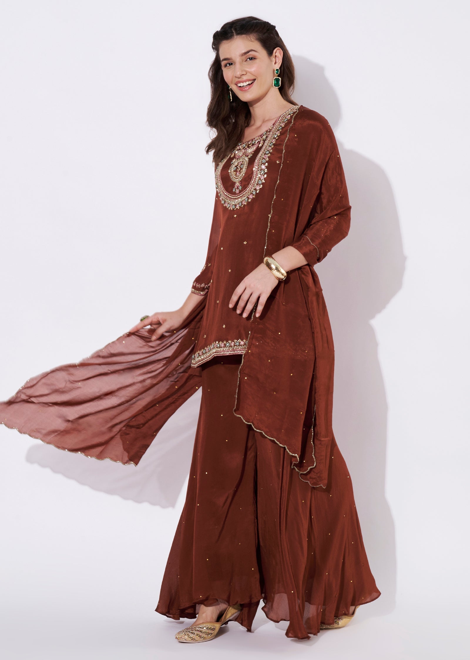 Brown Chinnon Sharara Set