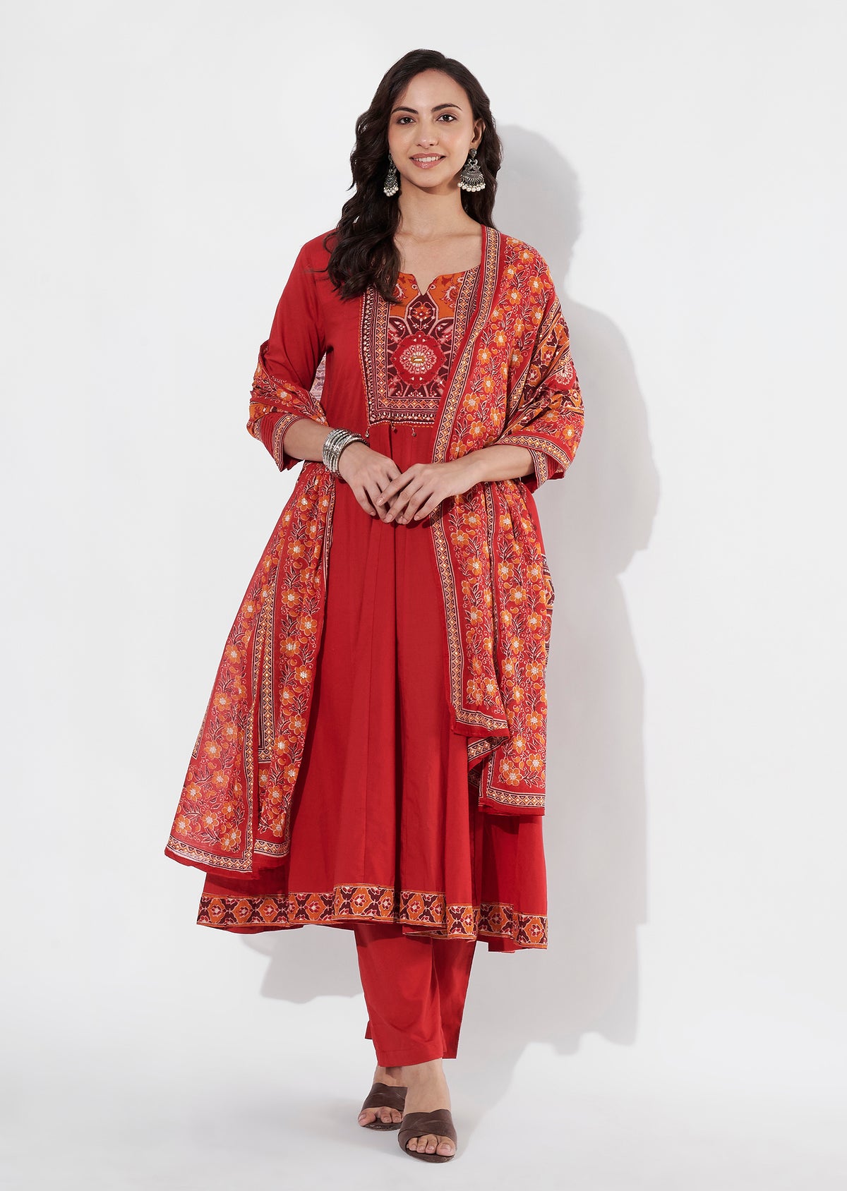 Red Cotton Anarkali suit
