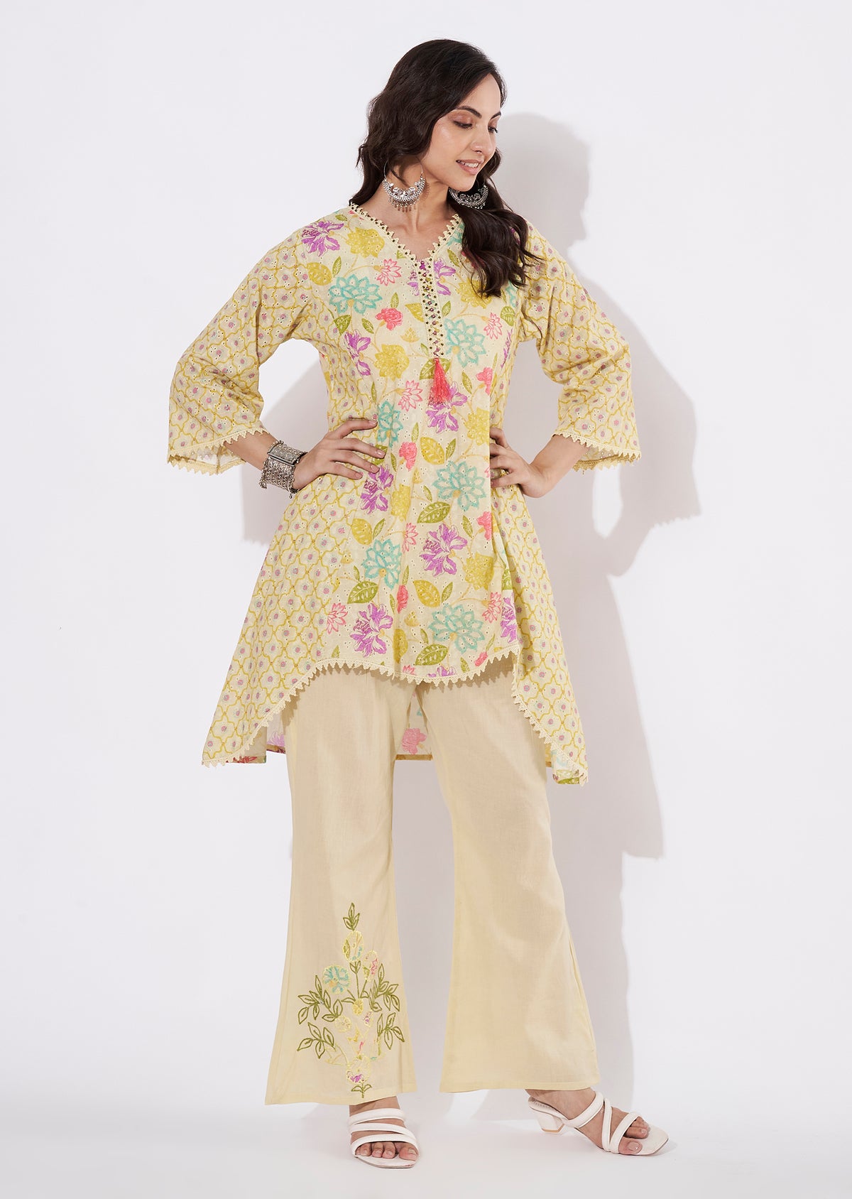 Pista Green Cotton Straight cut Kurti set