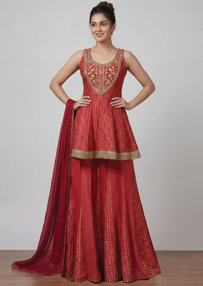 Rust Silk Sharara Set