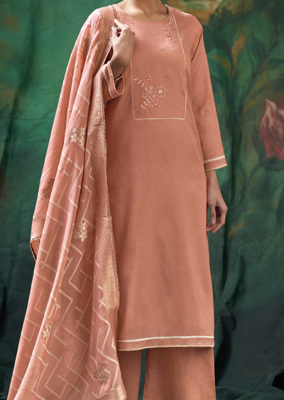 Peach Mul Chanderi Straight cut suit