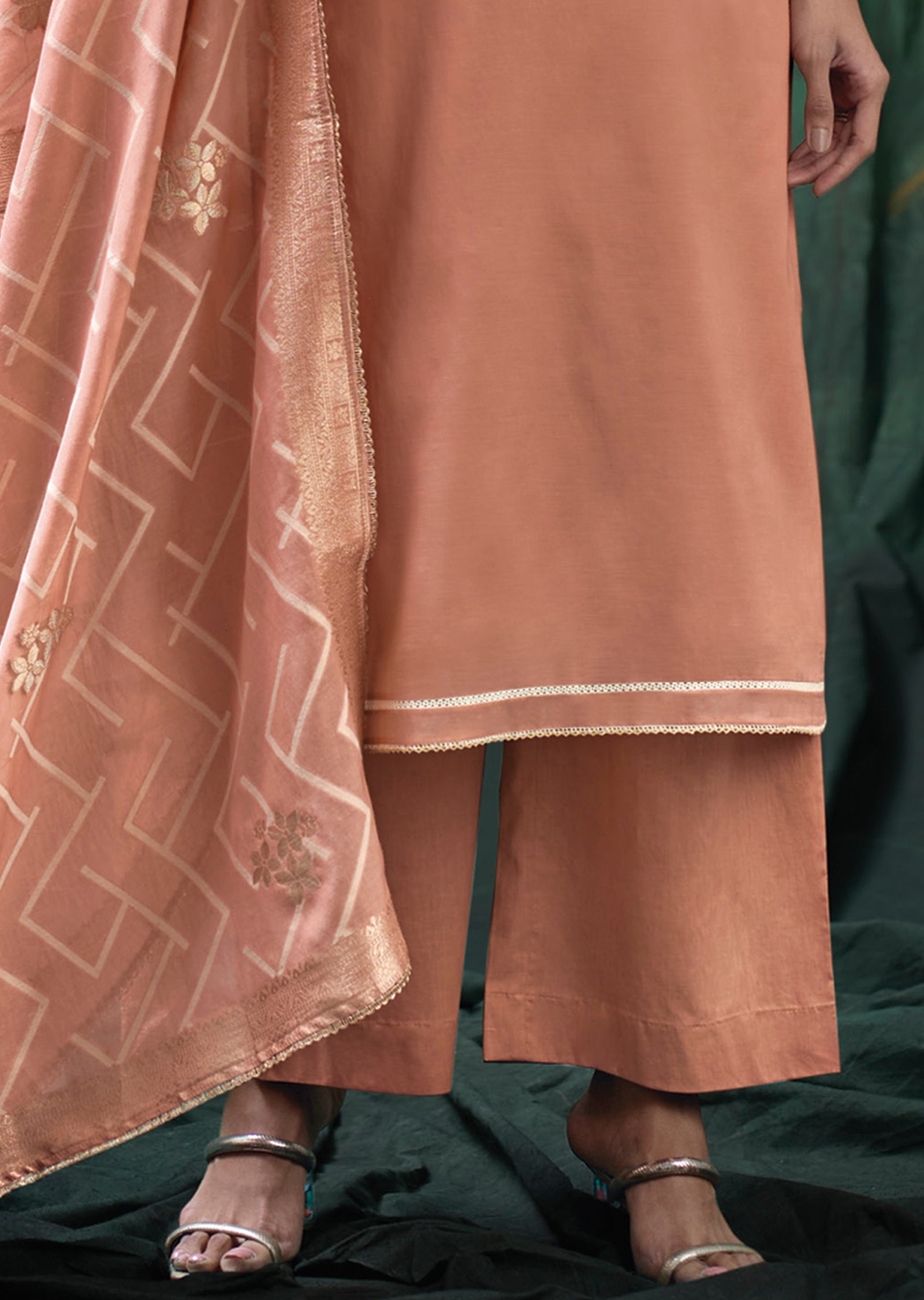 Peach Mul Chanderi Straight cut suit
