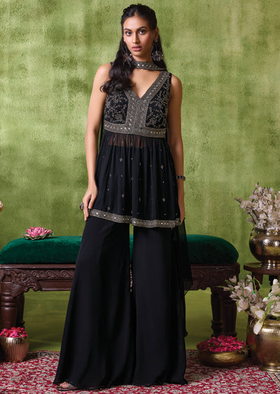 Black Georgette Sharara set
