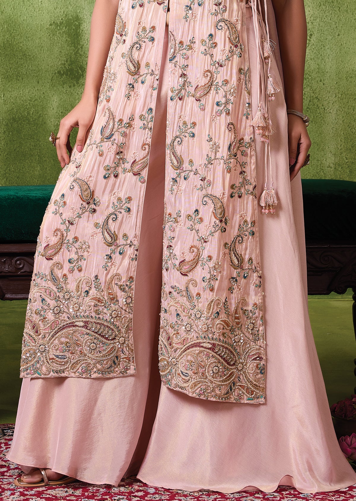 Peach Tissue Anarkali Suit