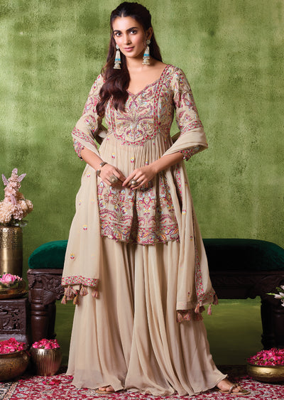 Beige Georgette Sharara Set