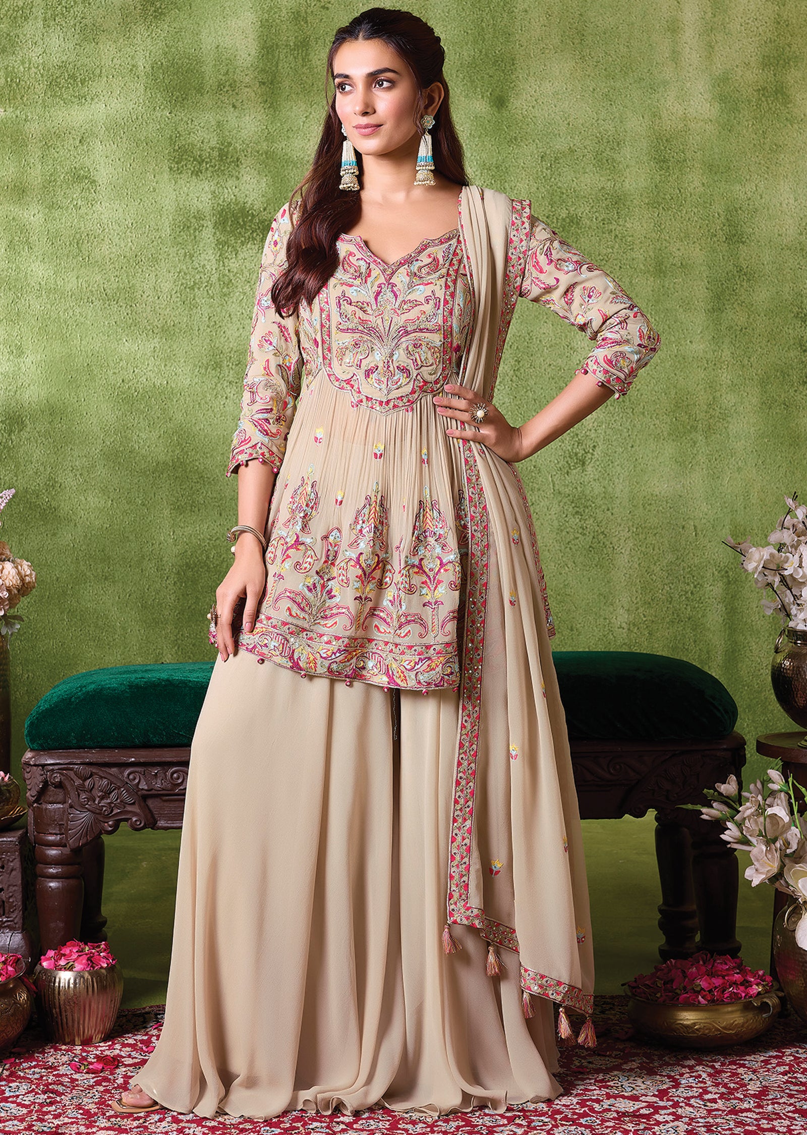 Beige Georgette Sharara Set