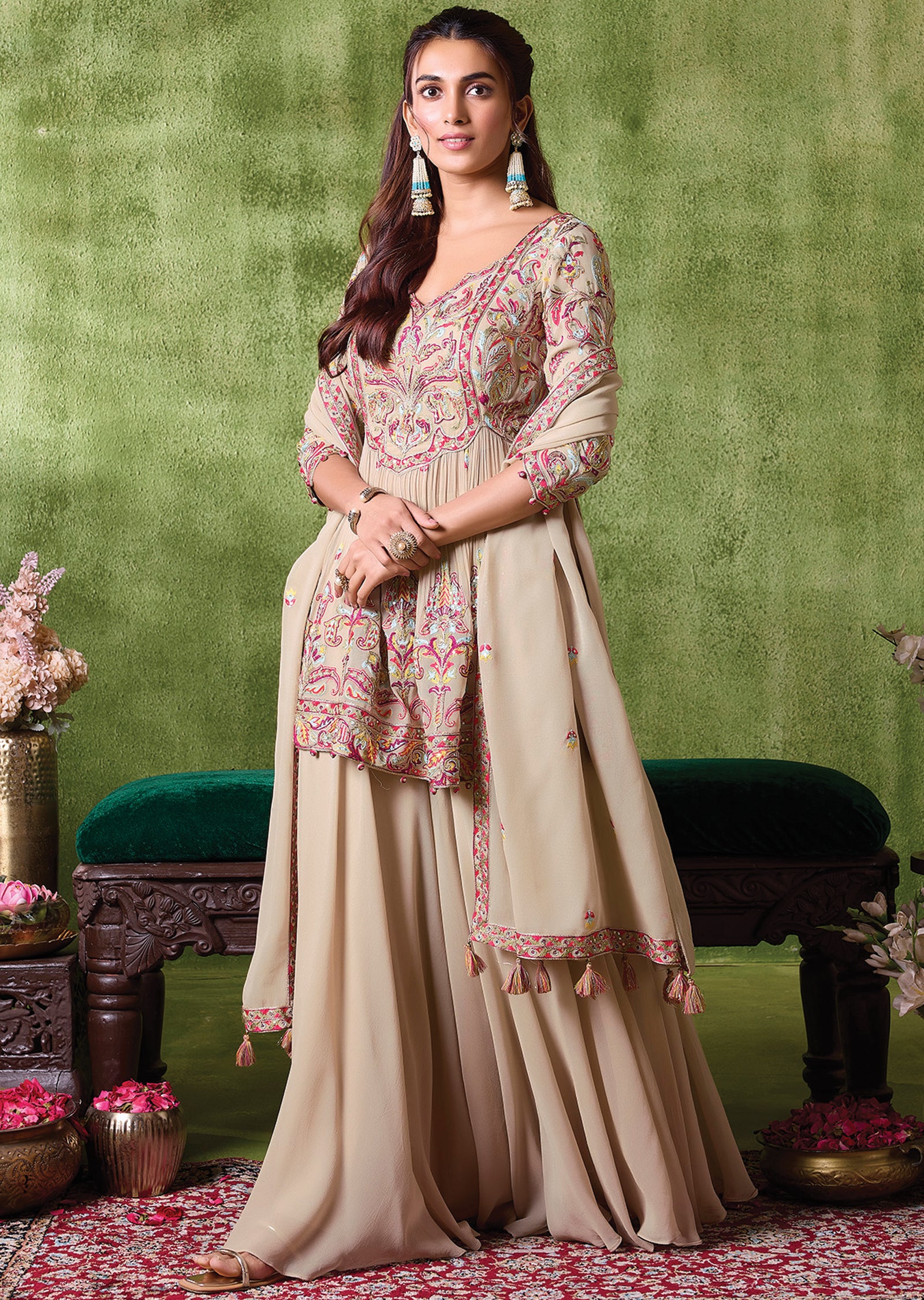 Beige Georgette Sharara Set