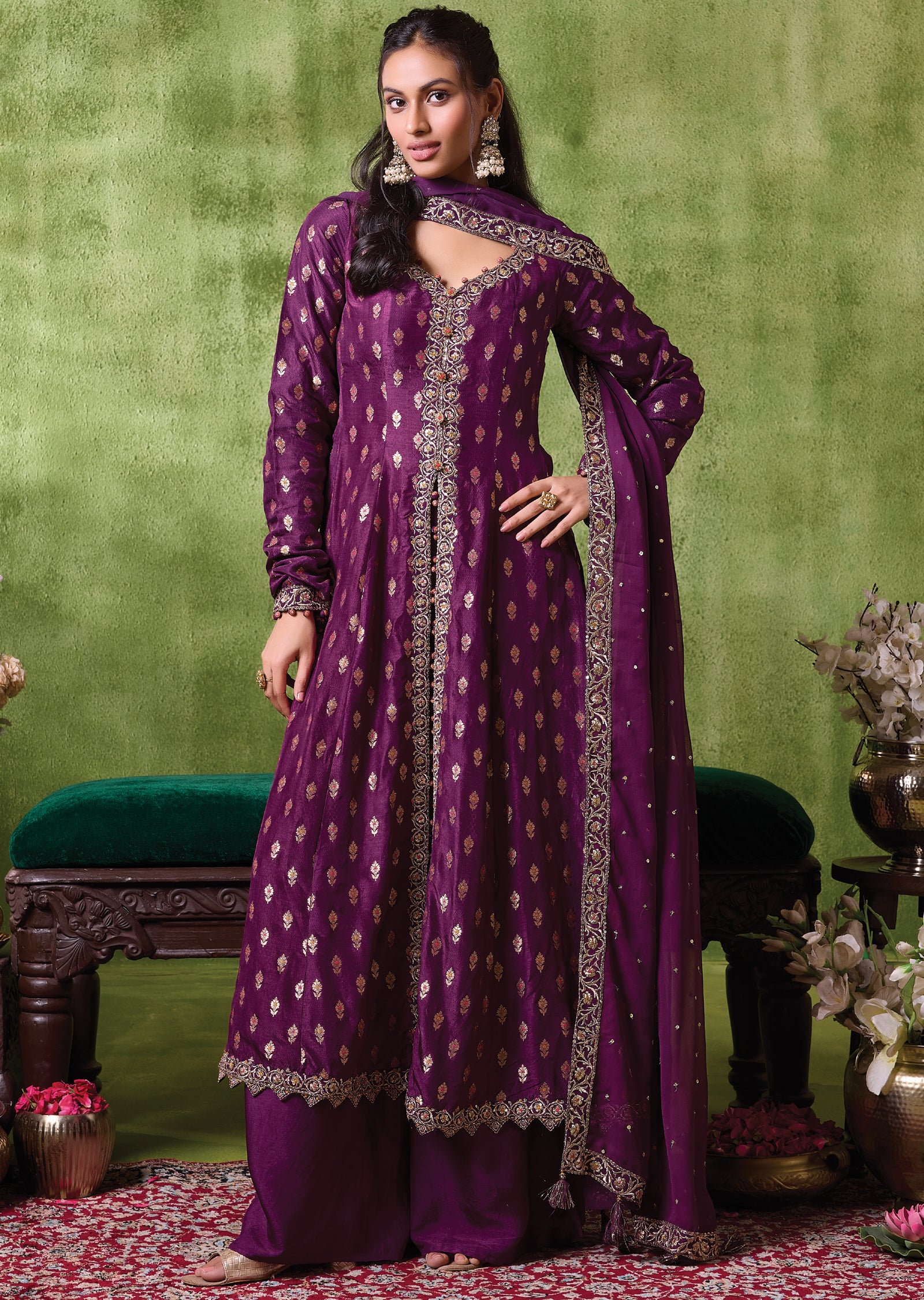 Wine Silk Anarkali Suit