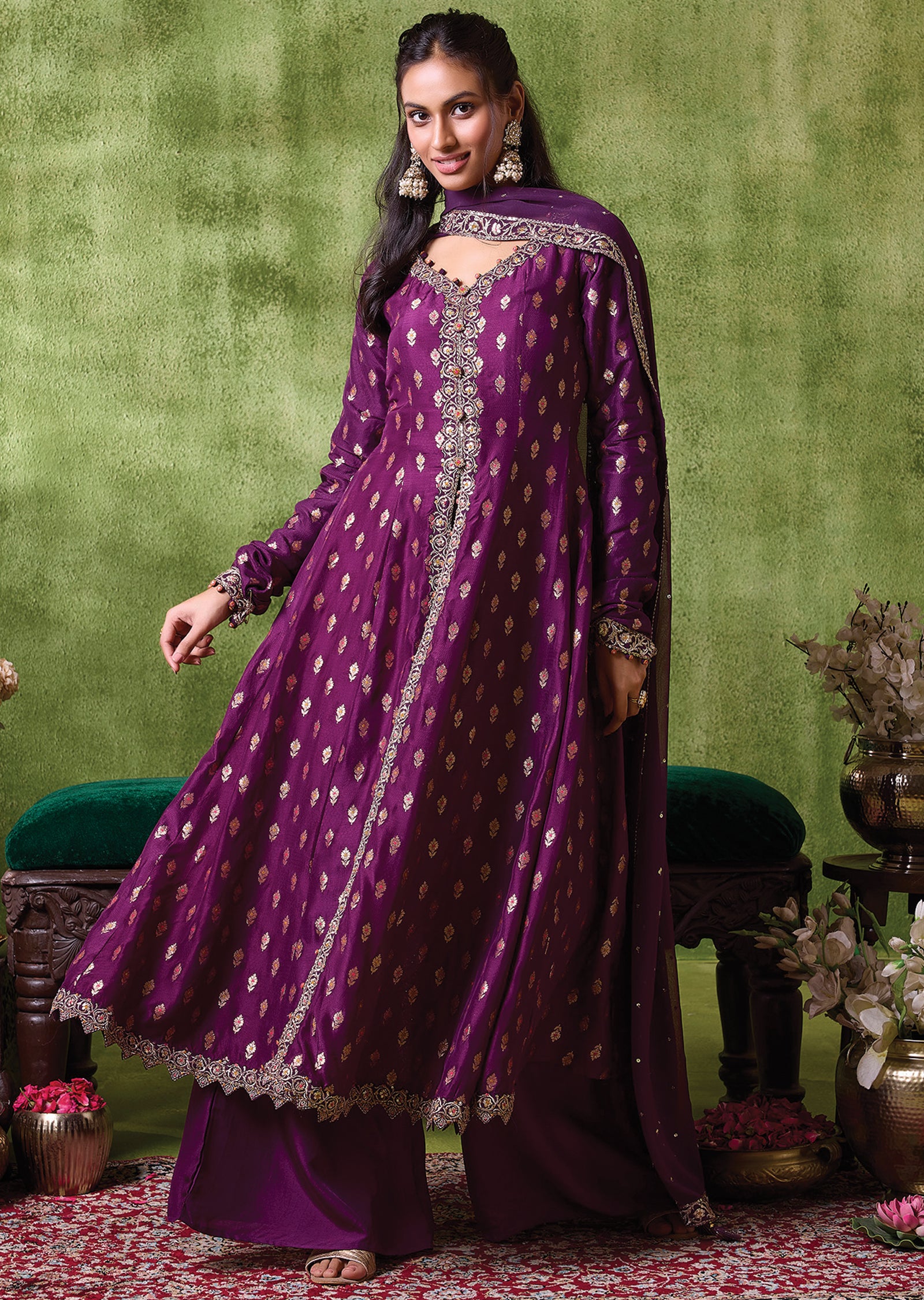 Wine Silk Anarkali Suit