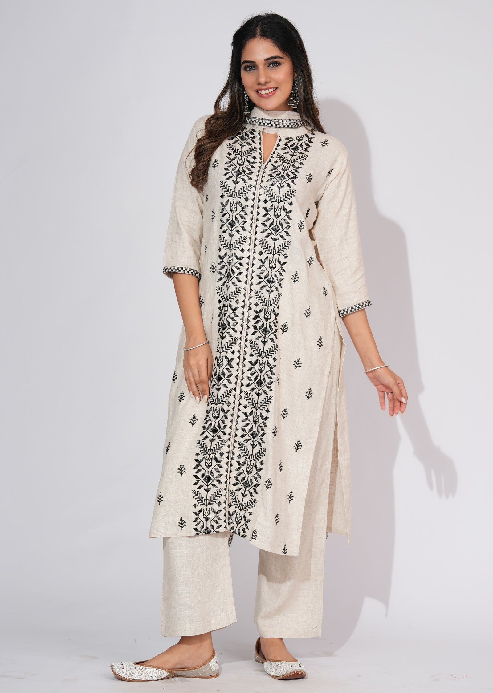 Beige Cotton Straight cut suit