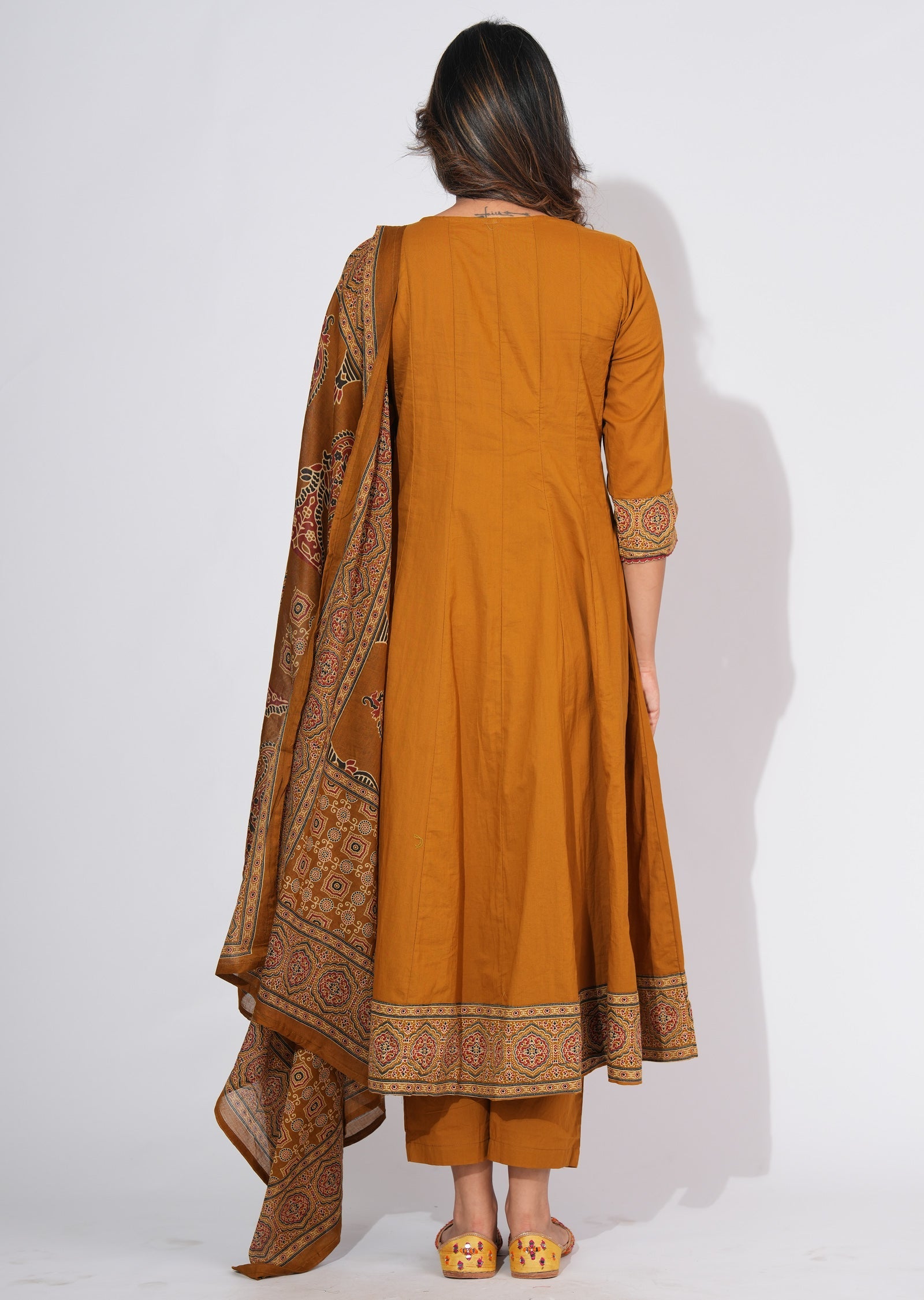Dark Mustard Cotton Anarkali Suit