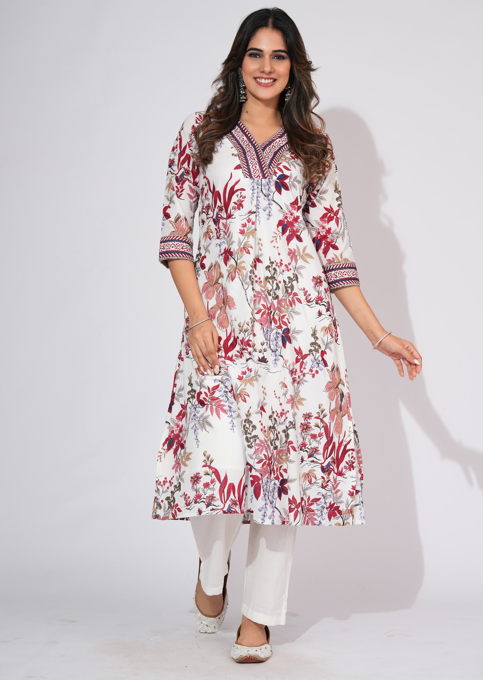 Off White Cotton Straight cut Kurti set