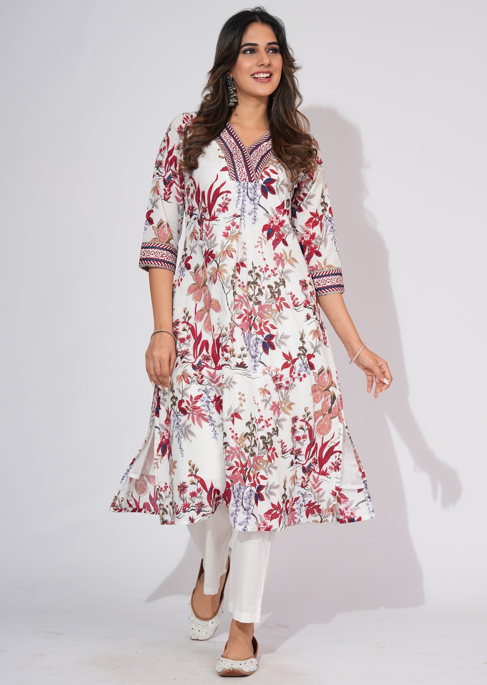 Off White Cotton Straight cut Kurti set