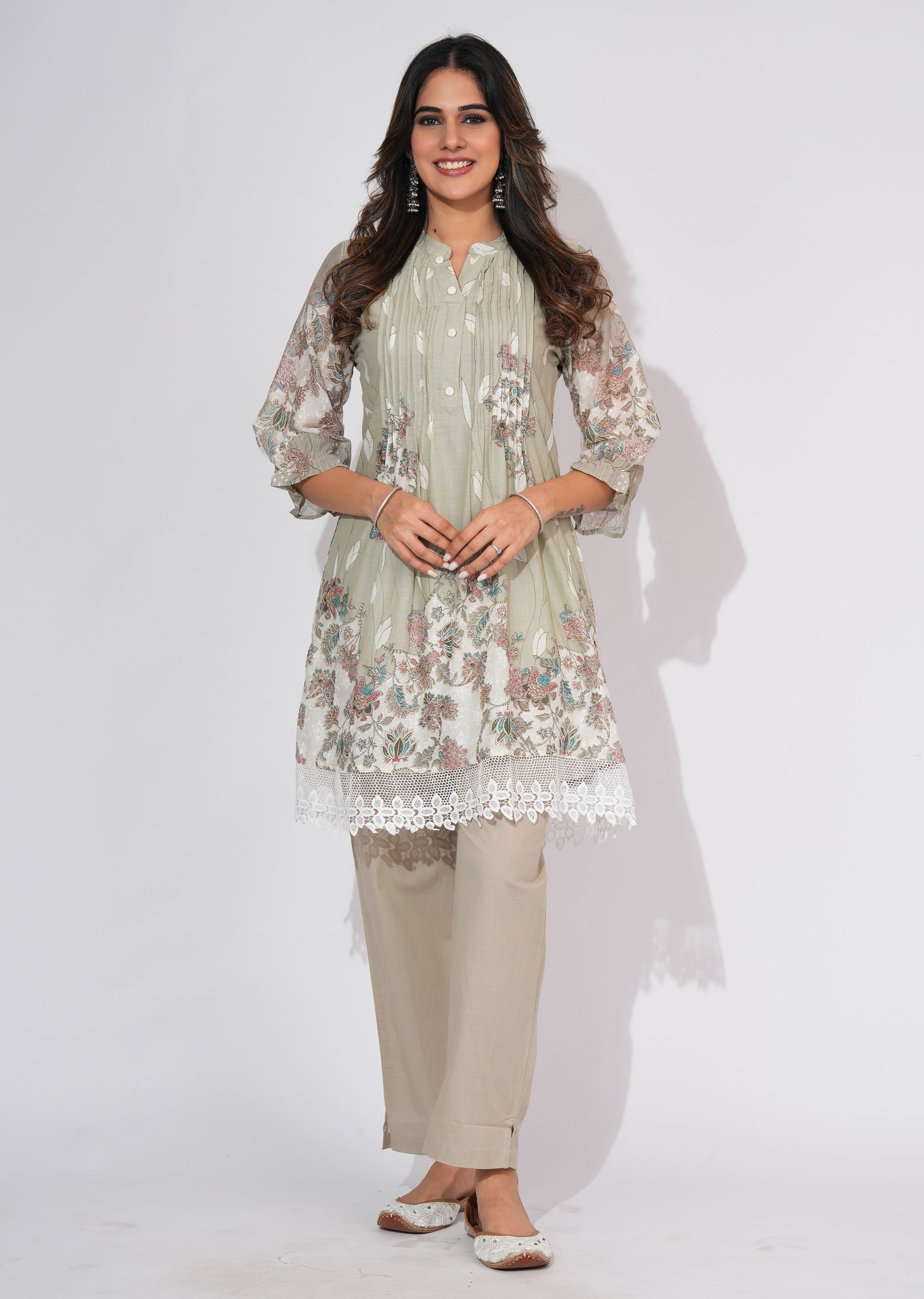 Grey Cotton Short kurti set