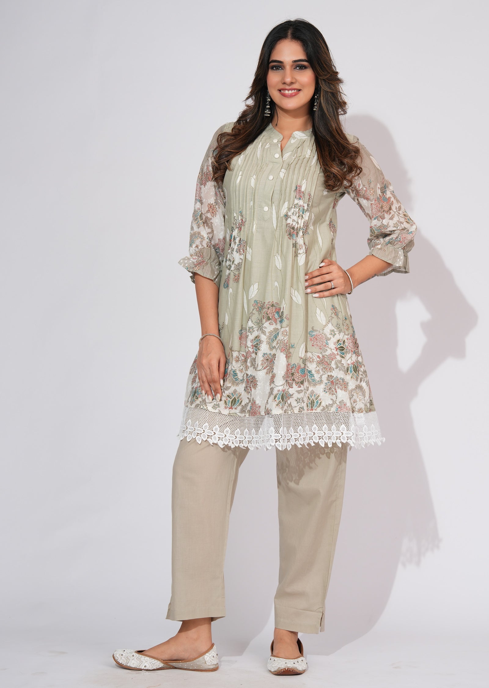 Grey Cotton Short kurti set