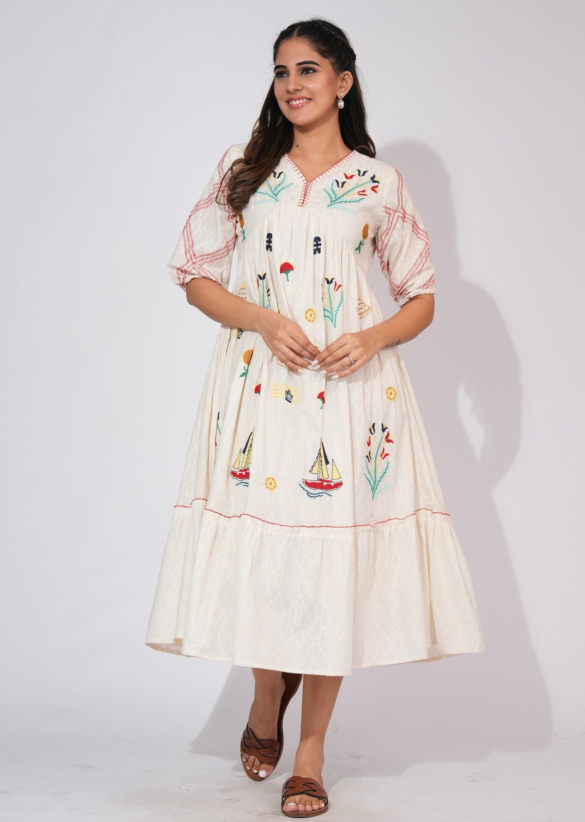 Light Beige Cotton Frock Style kurti