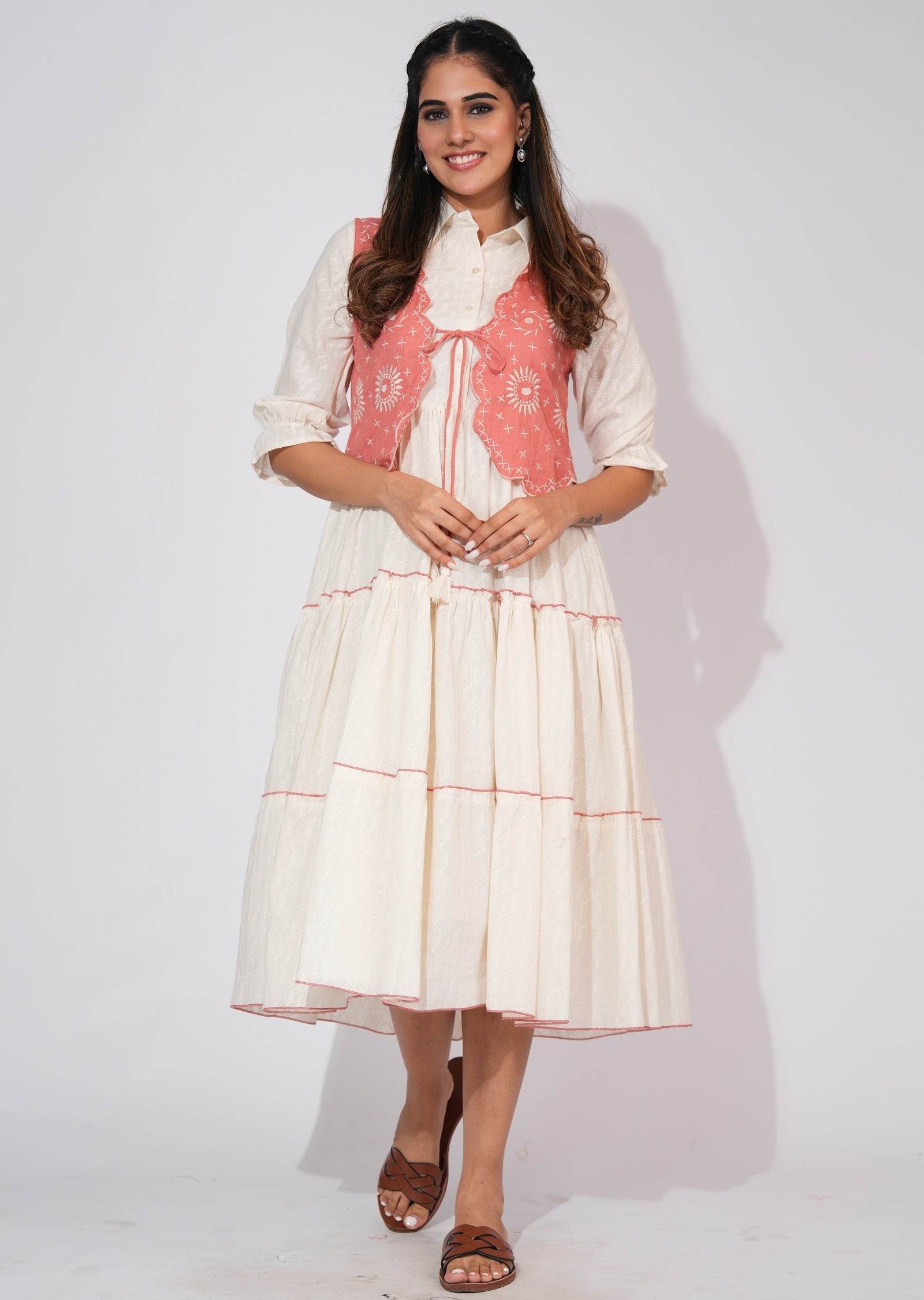 Off White Cotton Frock Style kurti