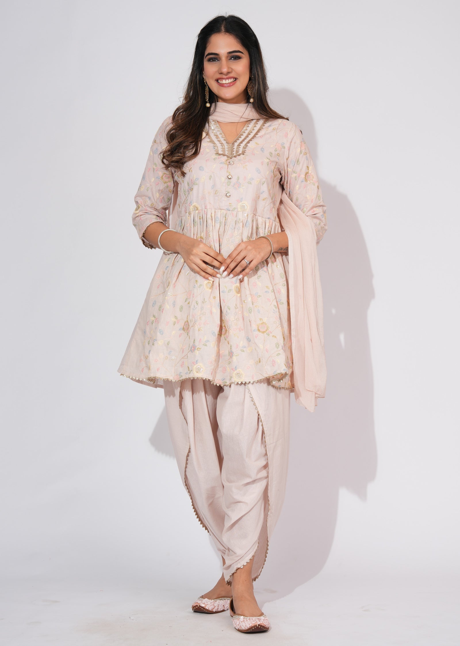 Fawn Cotton Anarkali Suit