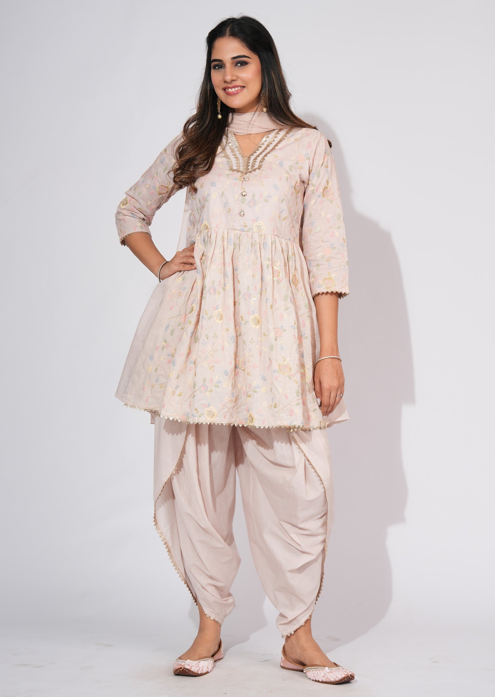 Fawn Cotton Anarkali Suit