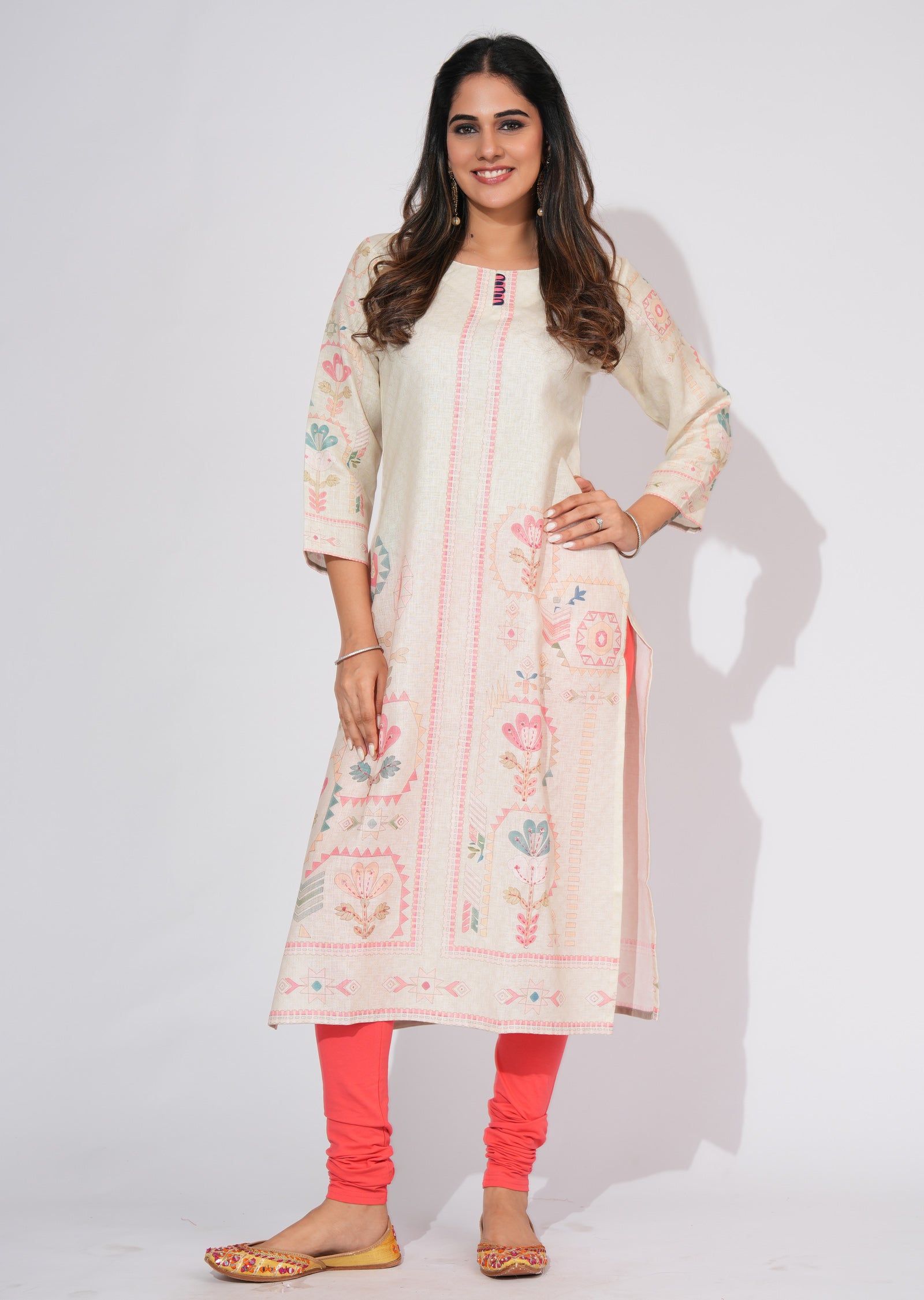 Light Pista Linen CottonStraight cut kurti