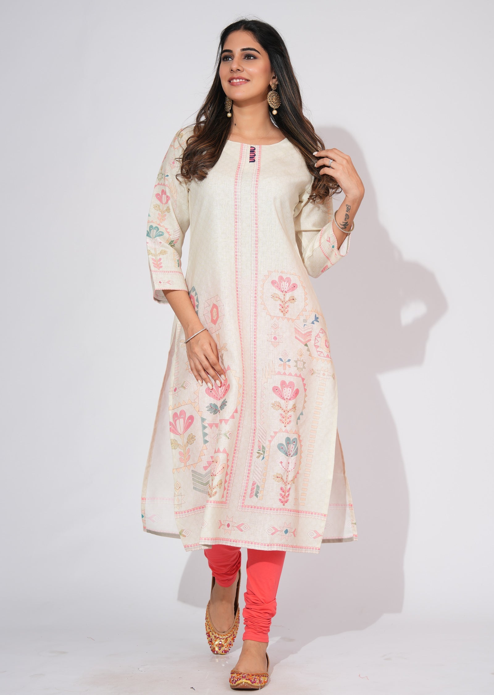 Light Pista Linen CottonStraight cut kurti