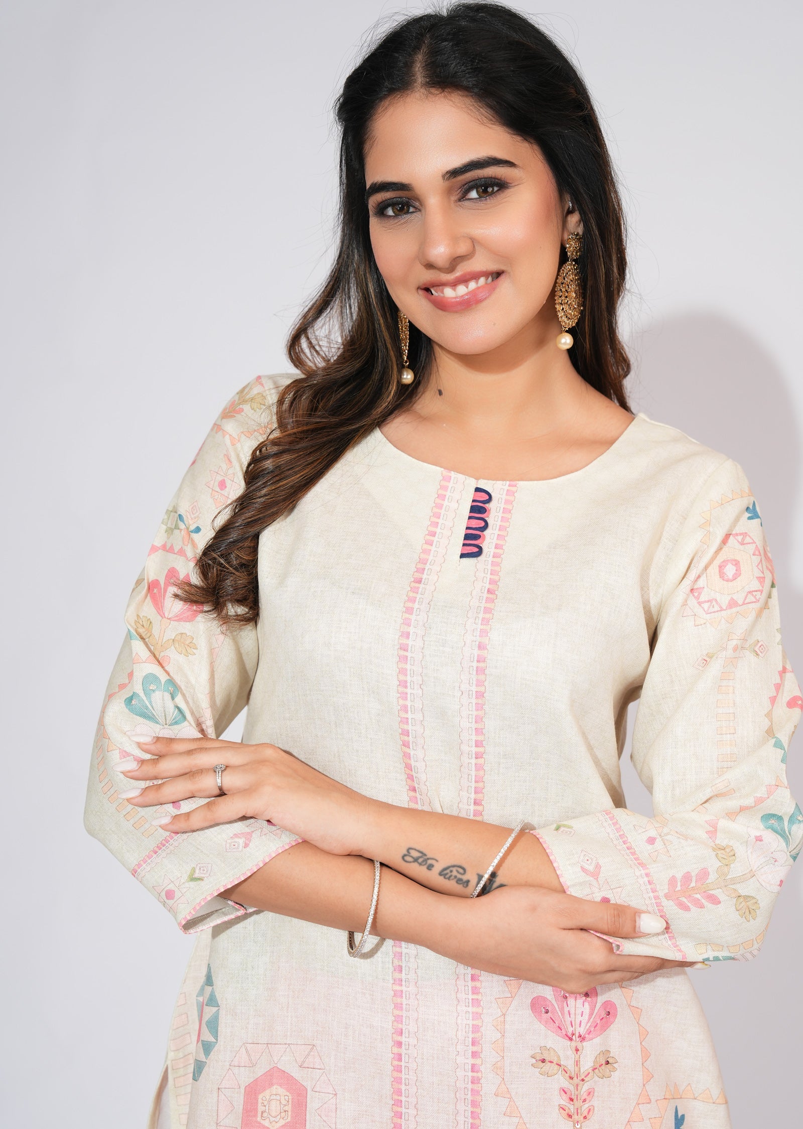 Light Pista Linen CottonStraight cut kurti
