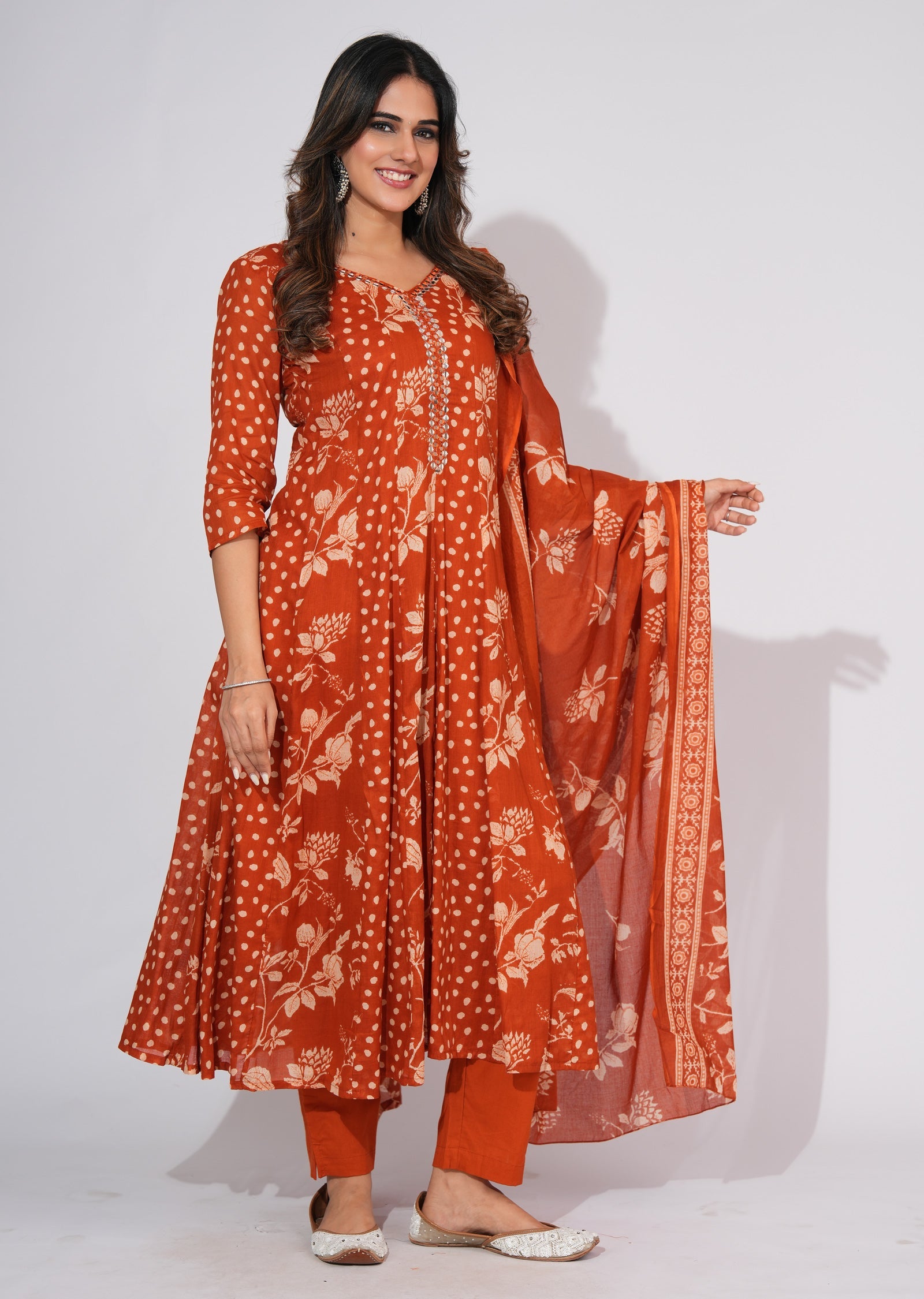 Rust Cotton Anarkali Suit