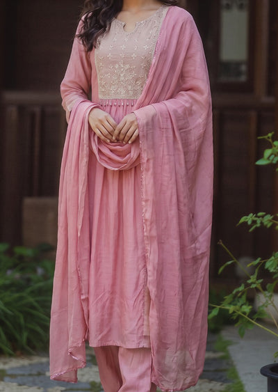 Pink Mul Chanderi Anarkali Suit