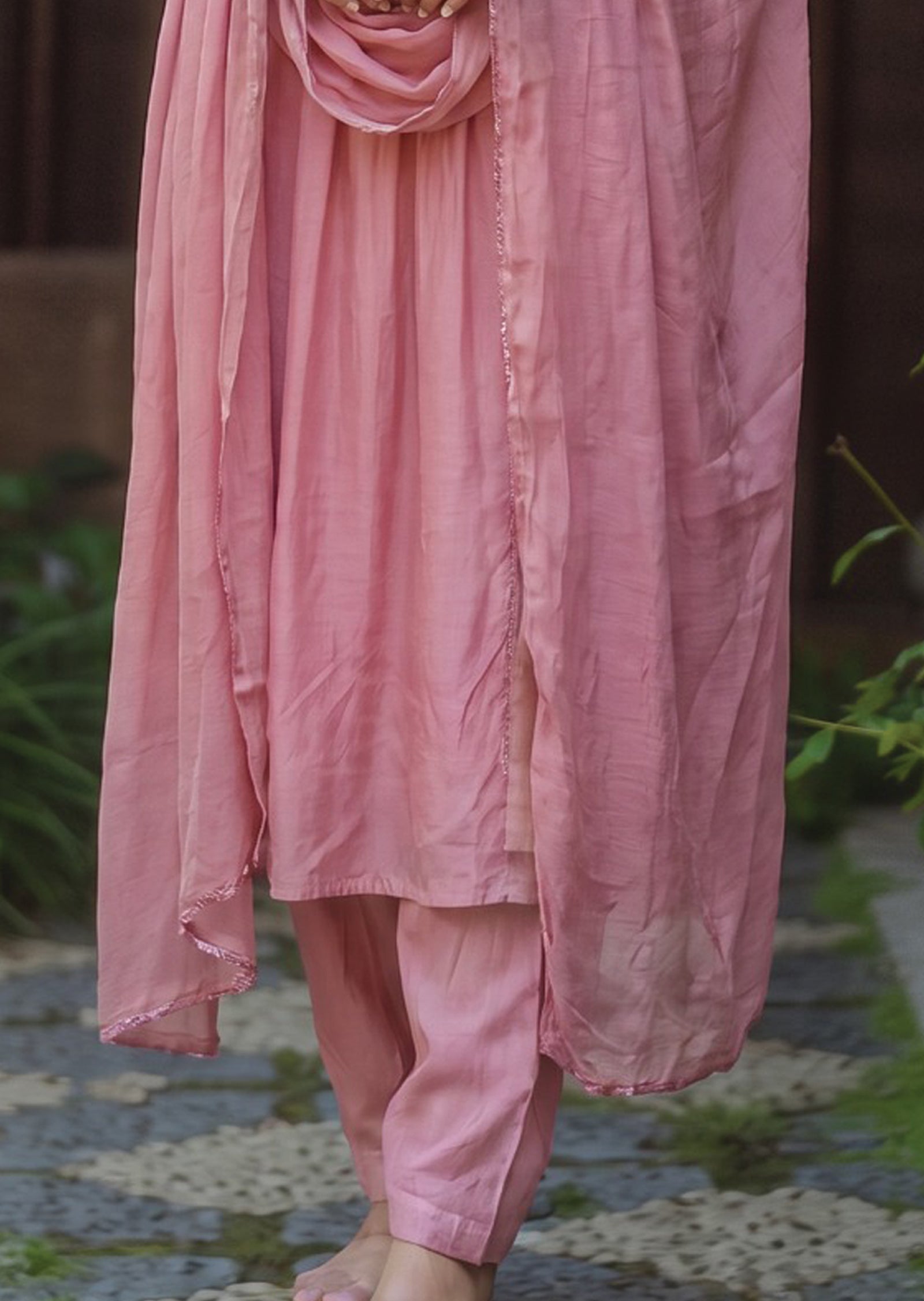 Pink Mul Chanderi Anarkali Suit
