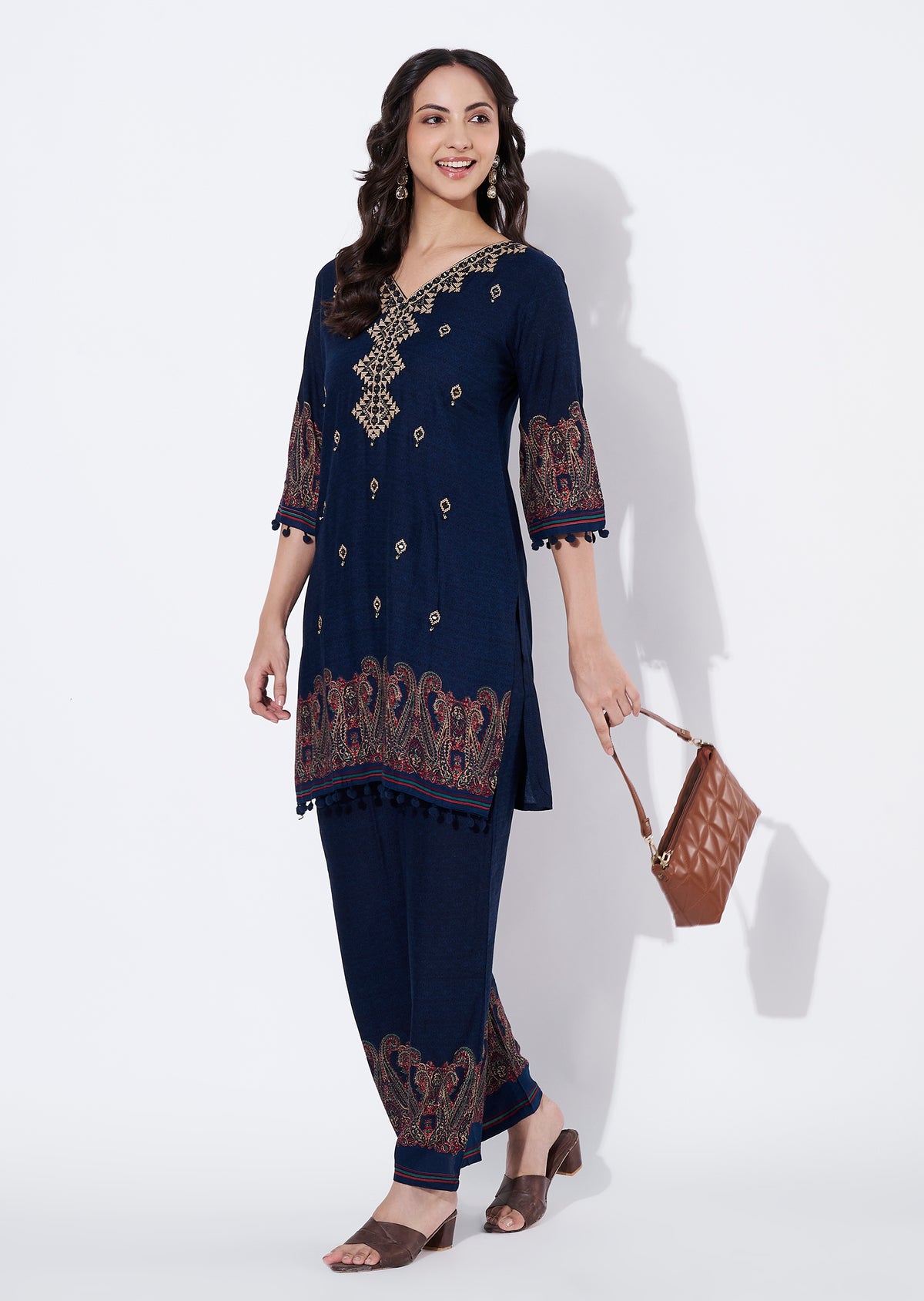 Blue Reyon Straight cut Kurti set