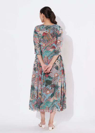 Dusty Blue Chinnon Long kurti