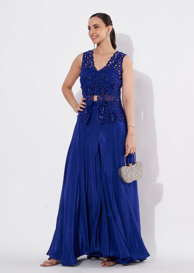 Blue Net Peplum Set