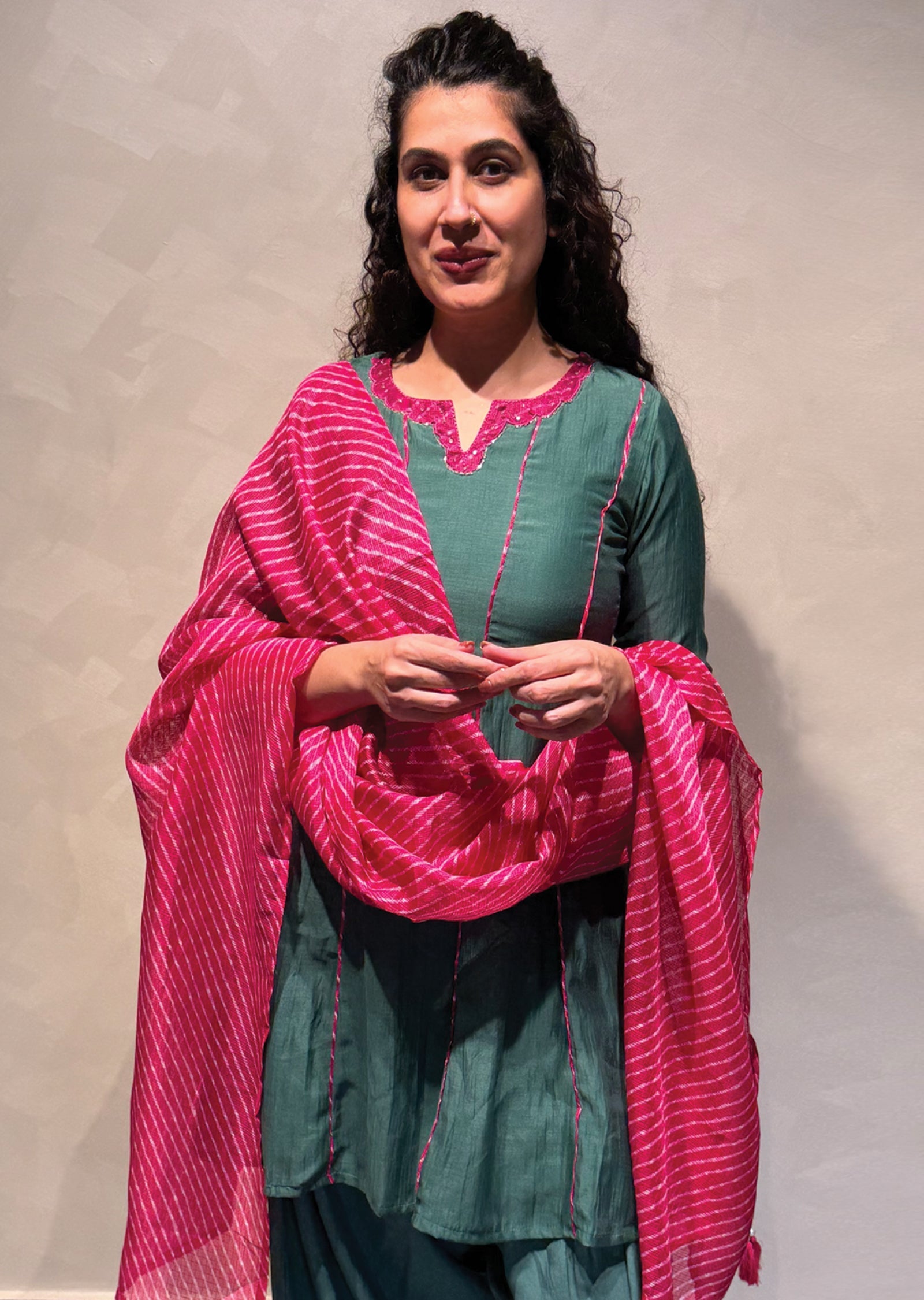 Dark Green Mul Chanderi Anarkali Suit