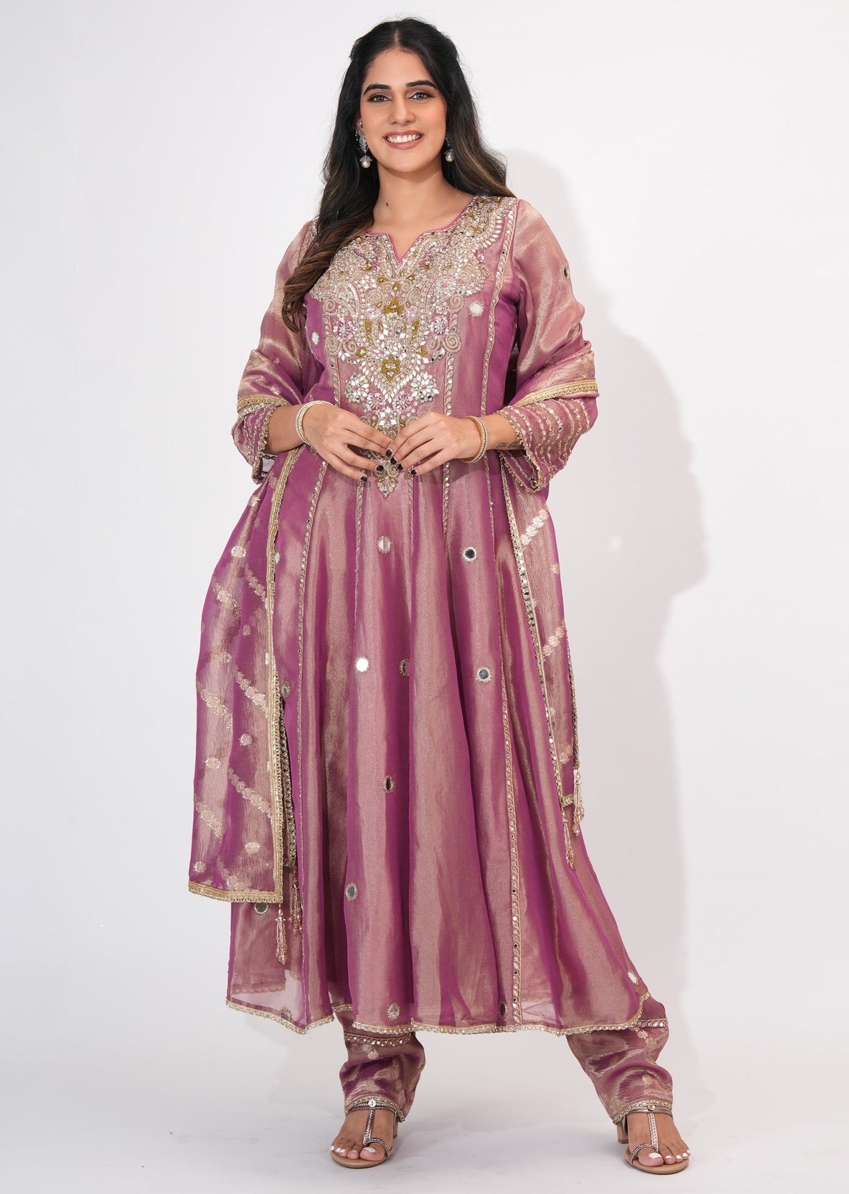 Onion Pink Tissue Anarkali Suit