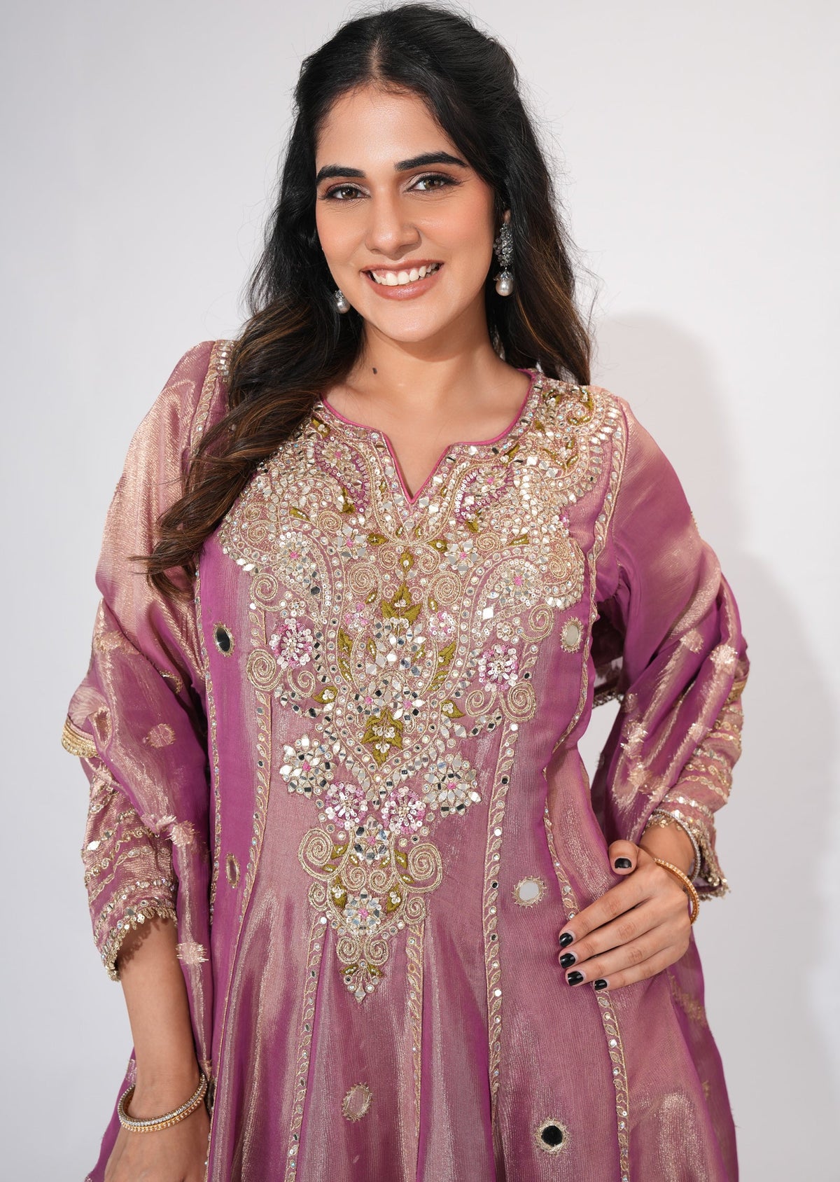 Onion Pink Tissue Anarkali Suit