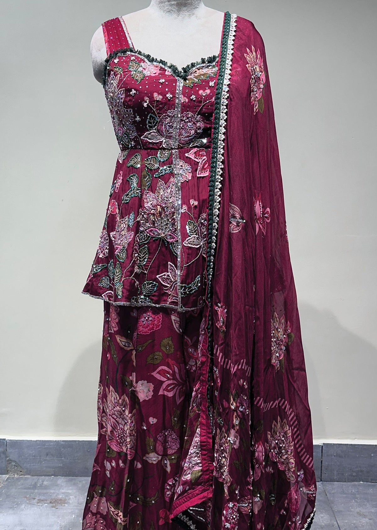 Maroon Georgette Sharara Set