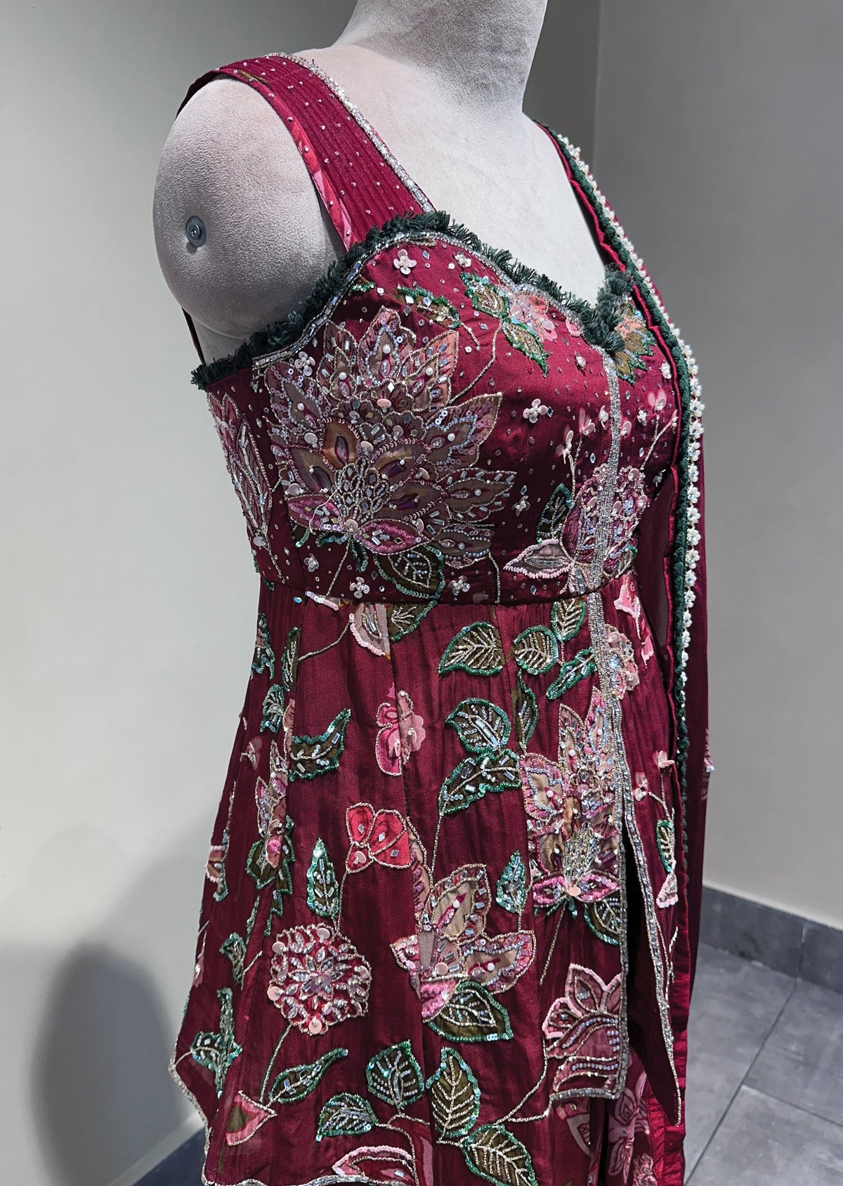 Maroon Georgette Sharara Set