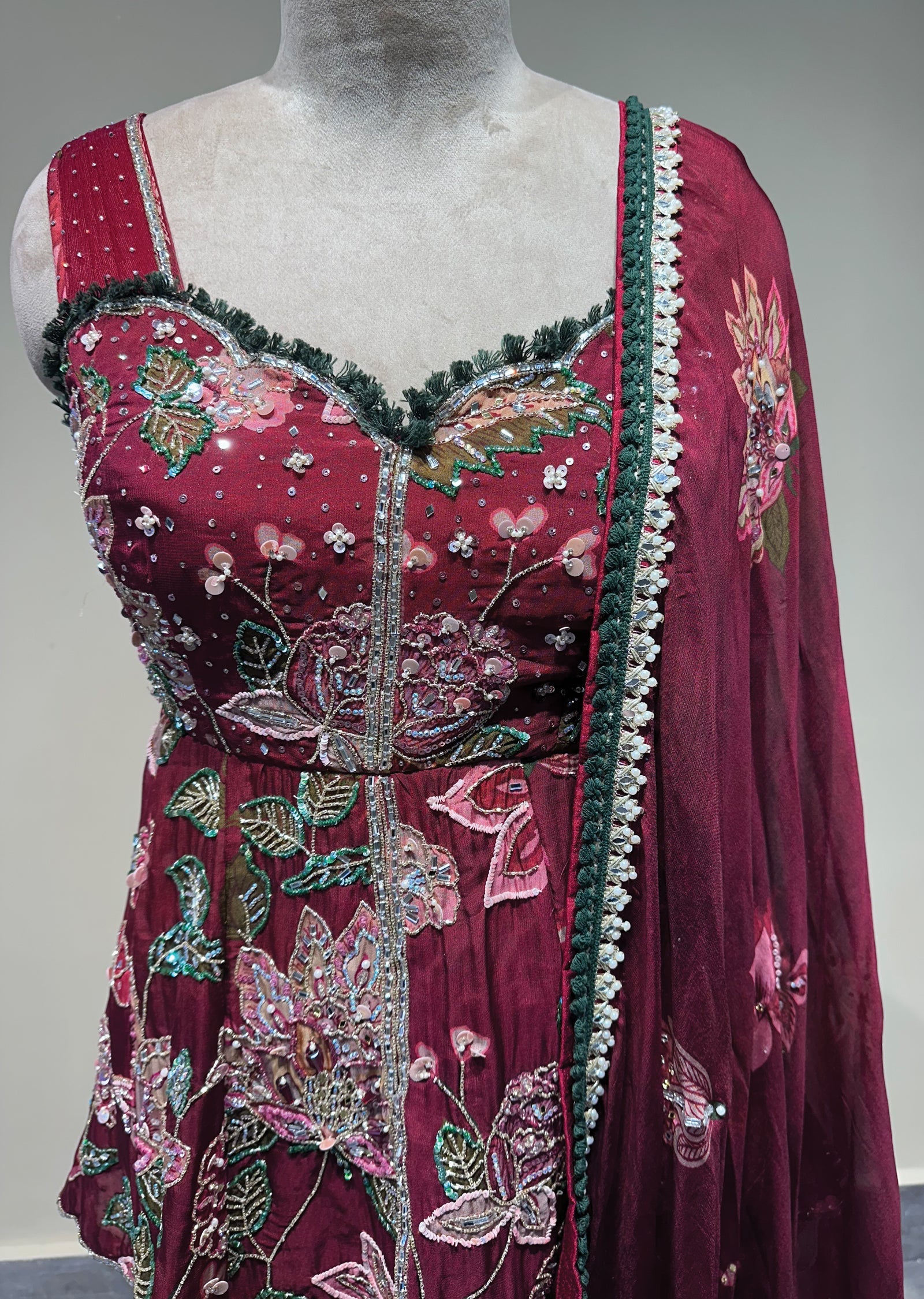Maroon Georgette Sharara Set