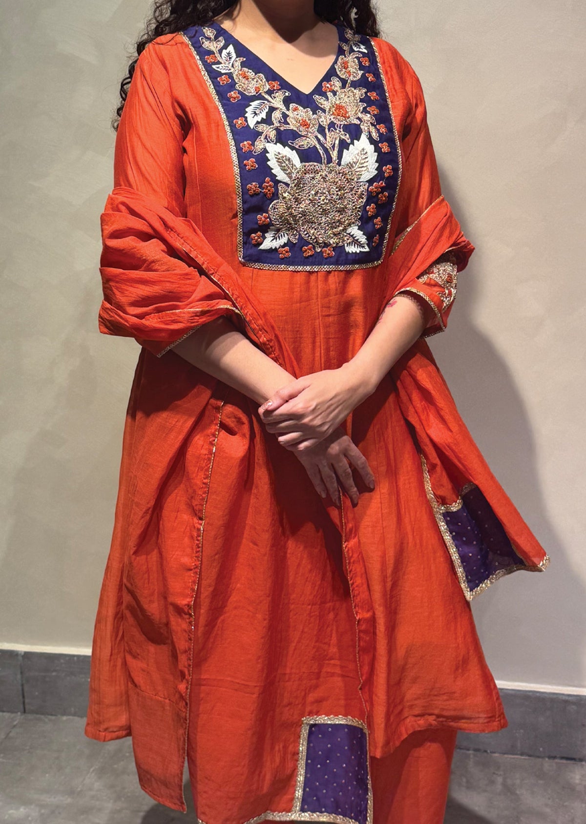 Dark Rust Mul Chanderi Anarkali Suit