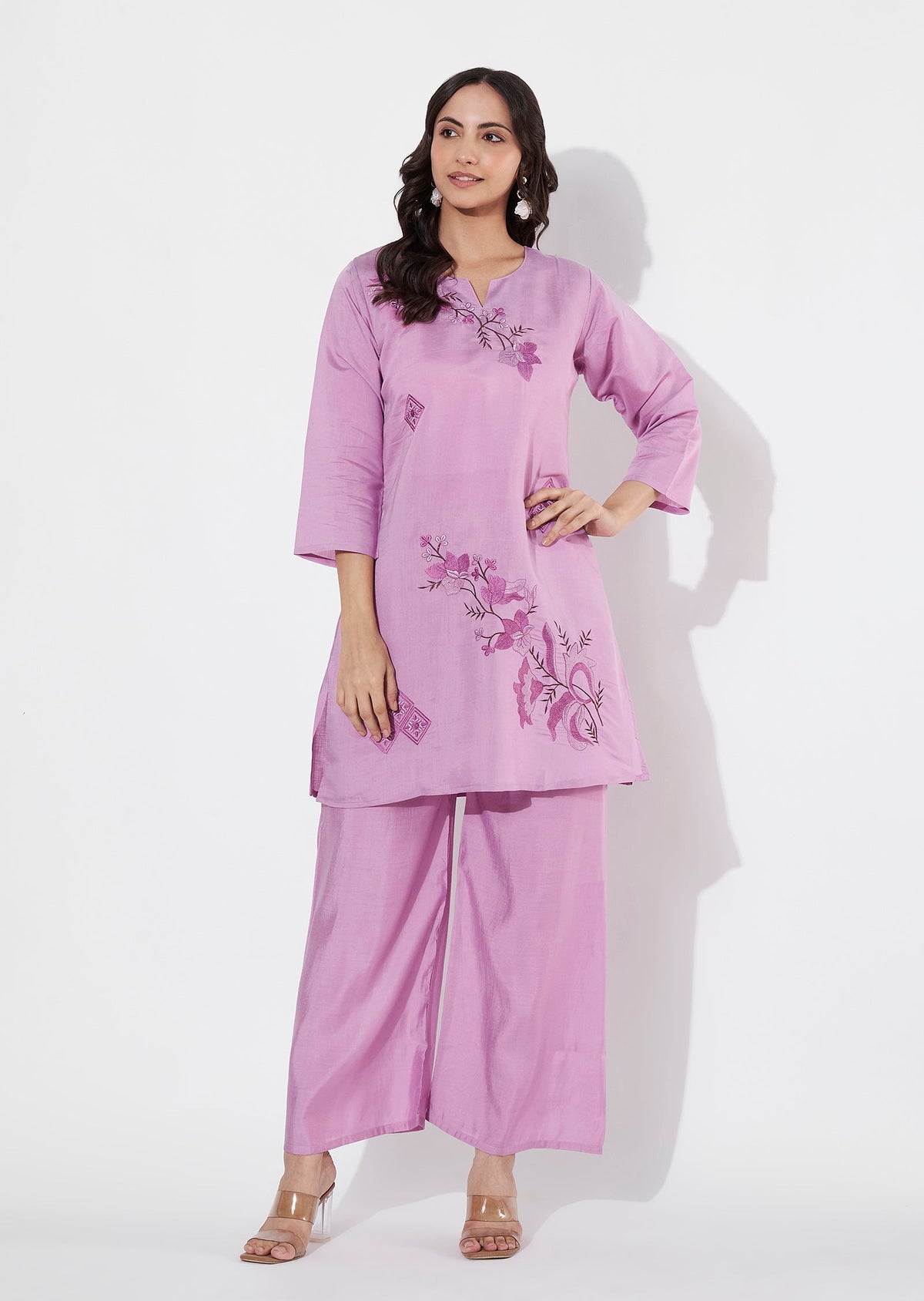 Lavender Russian Silk Straight cut Kurti set